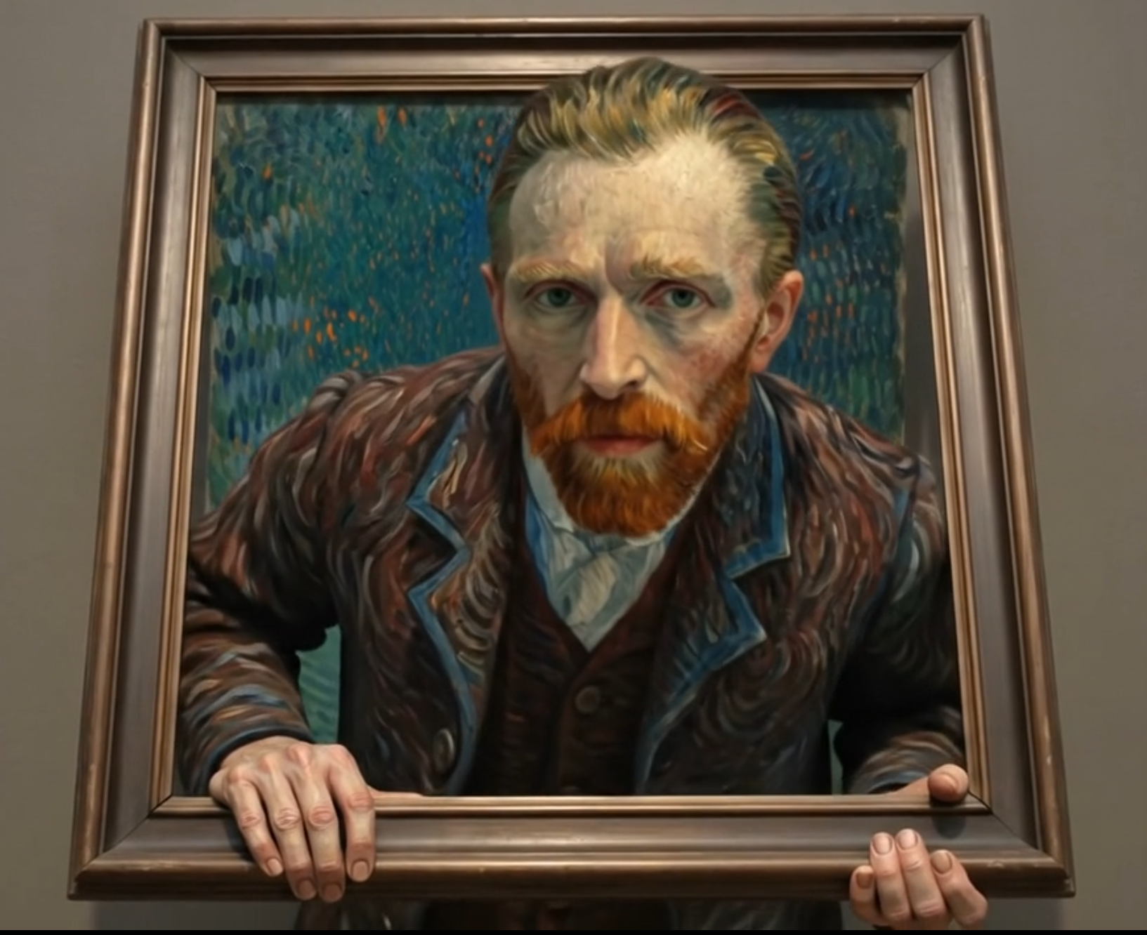Digital interpretation of Vincent van Gogh stepping out of his framed self-portrait